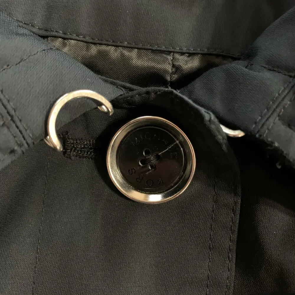 Michael Michael Kors Mid Length Trench Coat Black Belt Button Front Women's L - Picture 12 of 12